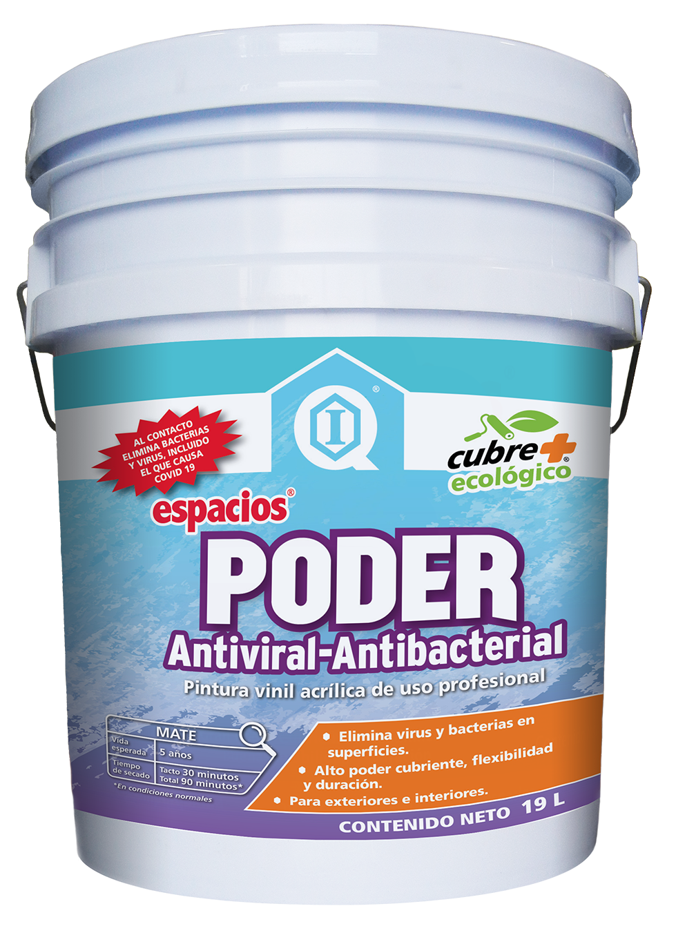 Pintura Acrílica para Muros ESPACIOS PODER ANTIVIRAL ANTIBACTERIAL Blanco 19 L
